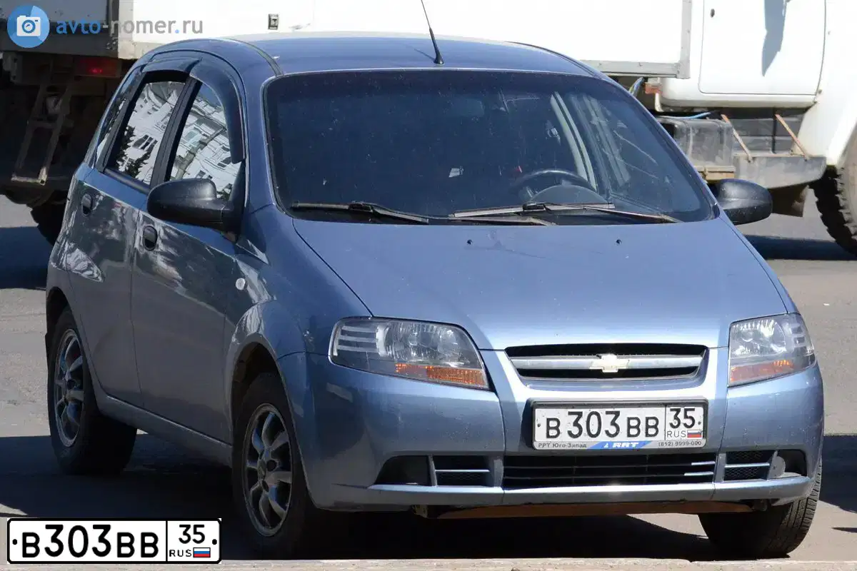 Фото автомобиля CHEVROLET AVEO, 2008 — госномер К649МА35. Цвет: синий