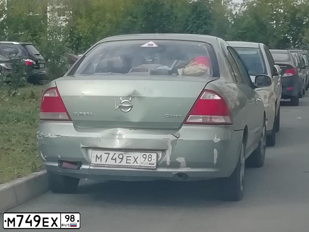 Фото автомобиля NISSAN ALMERA, 2006 — госномер М749ЕХ98. Цвет: СЕРО-ЗЕЛЕНЫЙ