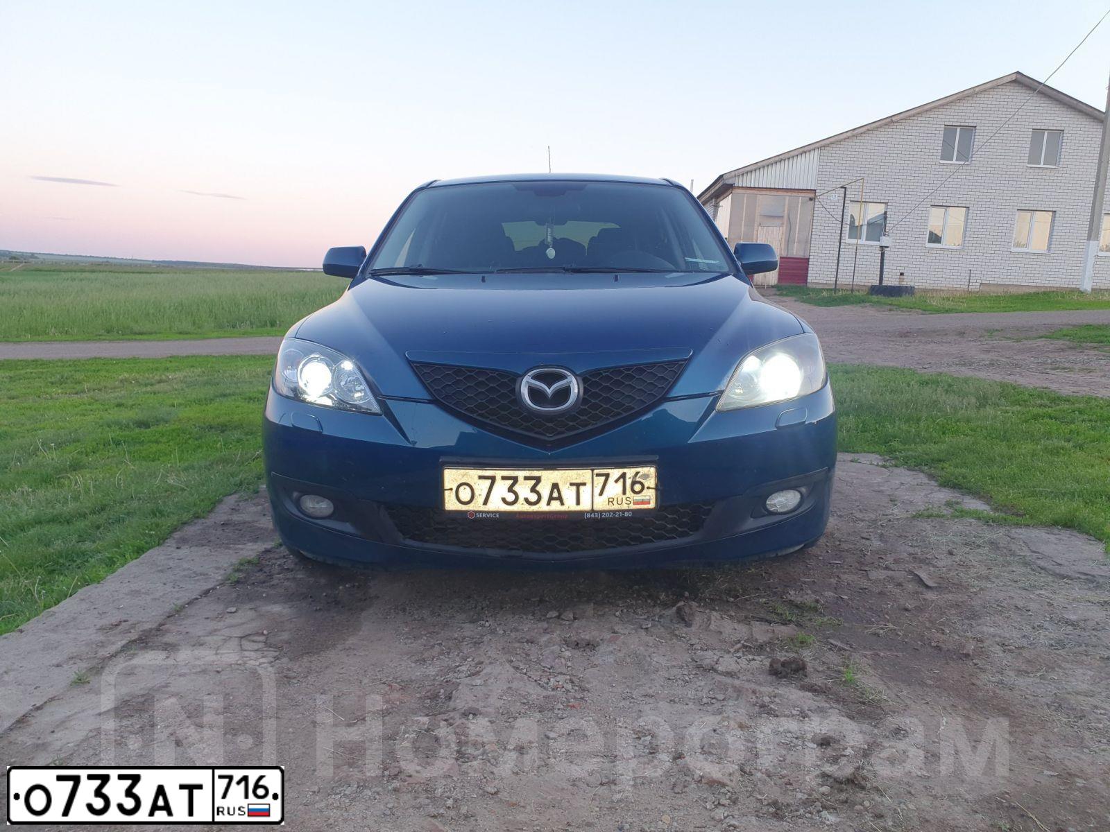 Фото автомобиля MAZDA 3, 2007 — госномер О733АТ716. Цвет: сине-зеленый