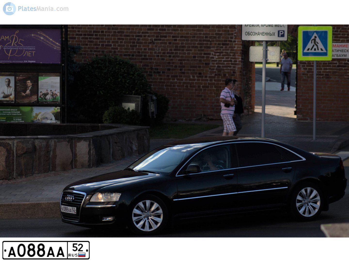 Фото автомобиля AUDI A8, 2008 — госномер А005АА52. Цвет: ЧЕРНЫЙ
