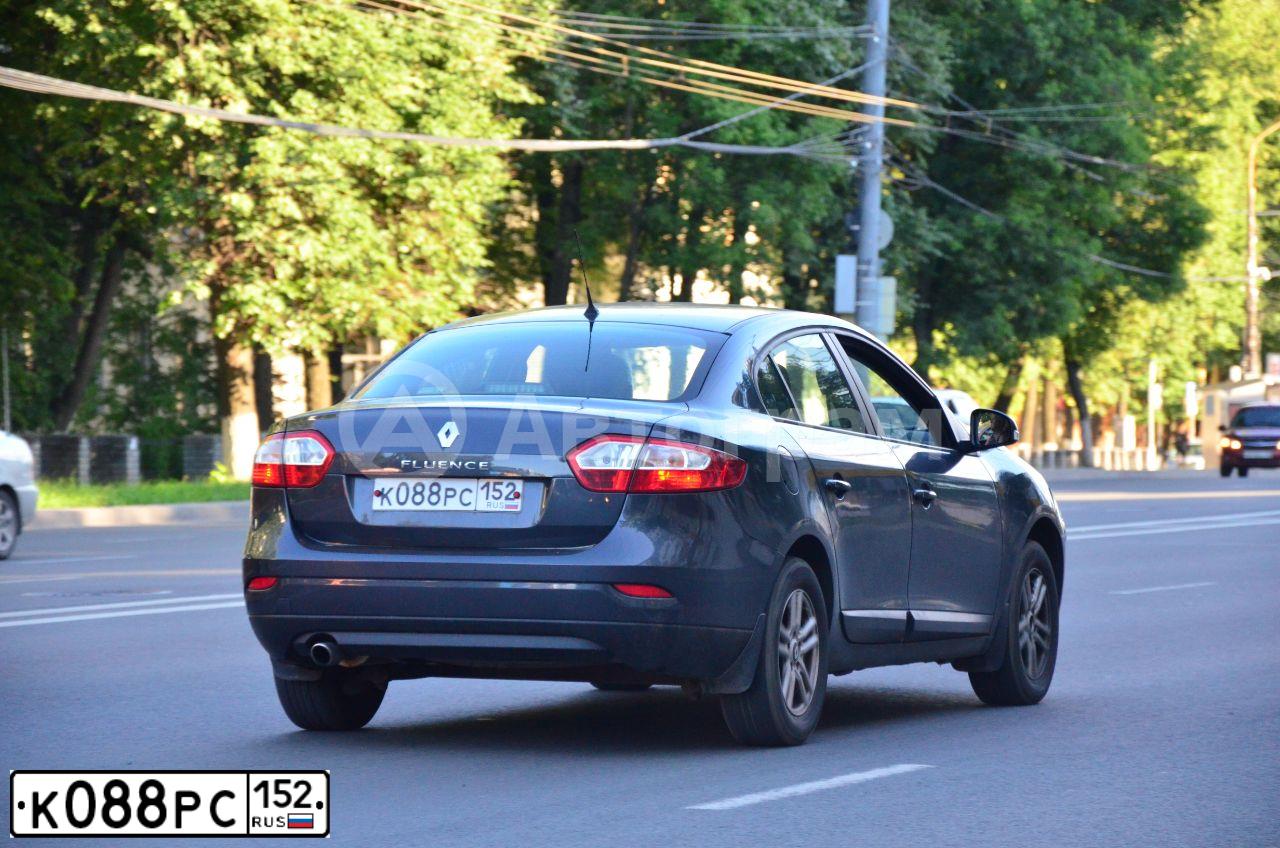 Фото автомобиля RENAULT FLUENCE, 2012 — госномер К088РС152. Цвет: ТЕМНО-СЕРЫЙ