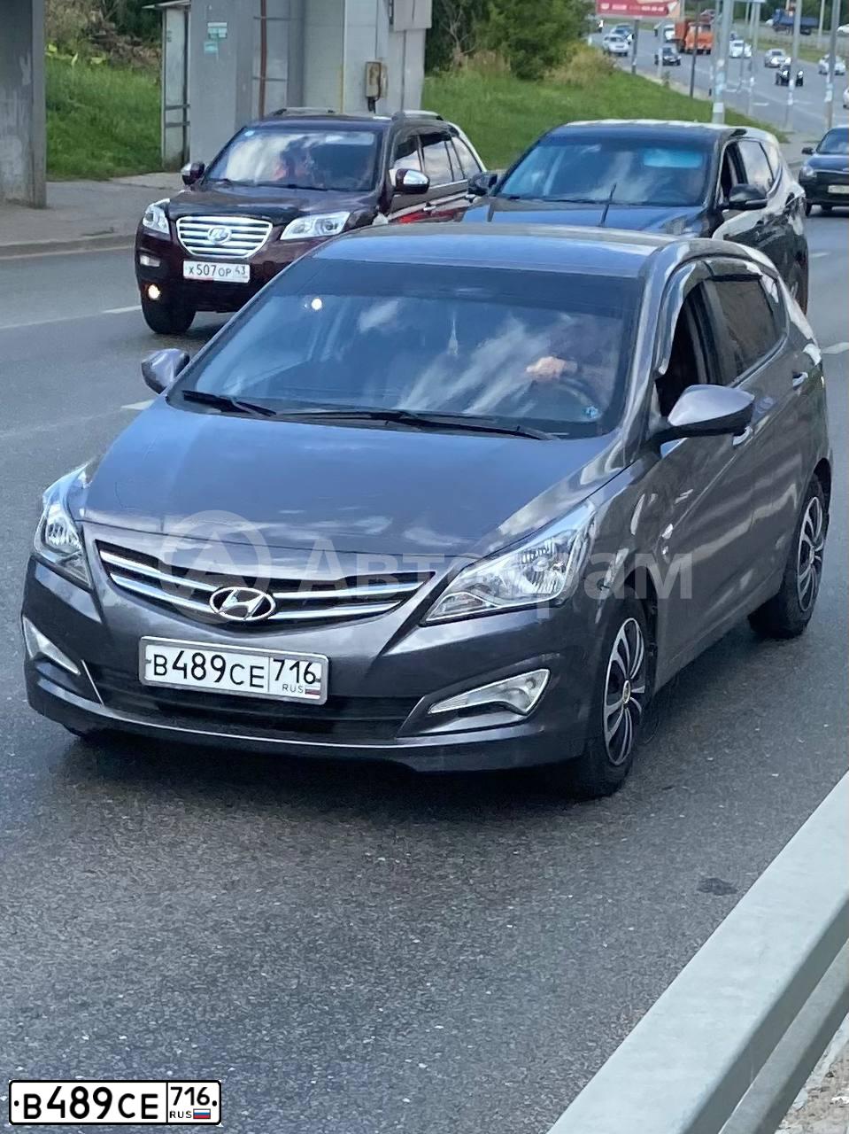 Фото автомобиля HYUNDAI SOLARIS, 2015 — госномер В489СЕ716. Цвет: ТЕМНО-СЕРЫЙ