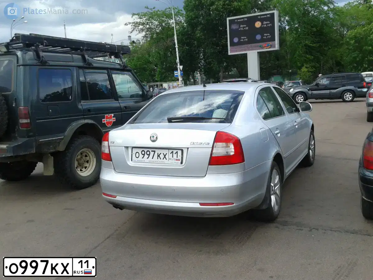 Фото автомобиля SKODA OCTAVIA, 2011 — госномер О997КХ11. Цвет: СЕРЕБРИСТЫЙ