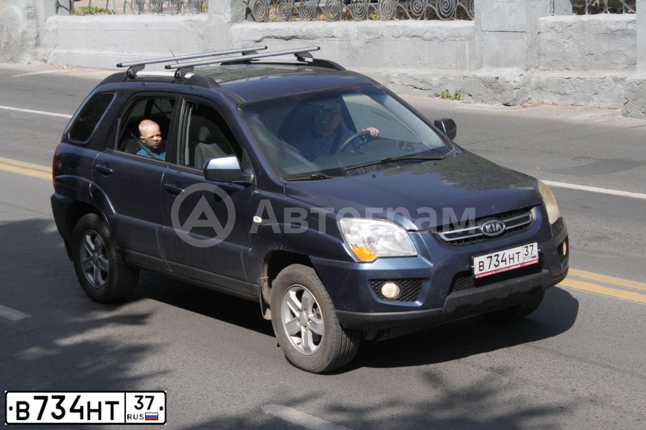 Фото автомобиля KIA SPORTAGE, 2010 — госномер В734НТ37. Цвет: синий