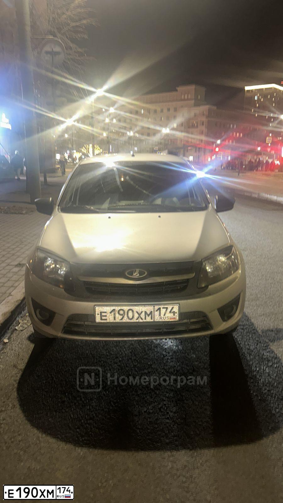 Фото автомобиля LADA 2191 GRANTA, 2017 — госномер Е190ХМ174. Цвет: Серебристый