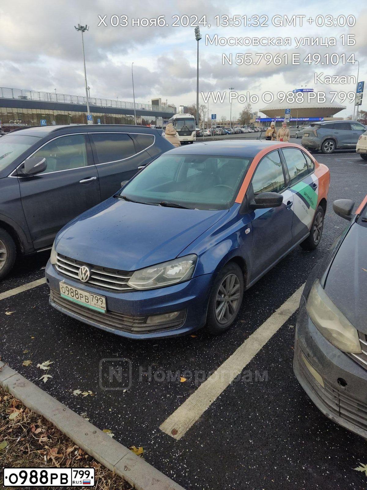 Фото автомобиля VOLKSWAGEN POLO, 2019 — госномер О988РВ799. Цвет: ЯРКО СИНИЙ