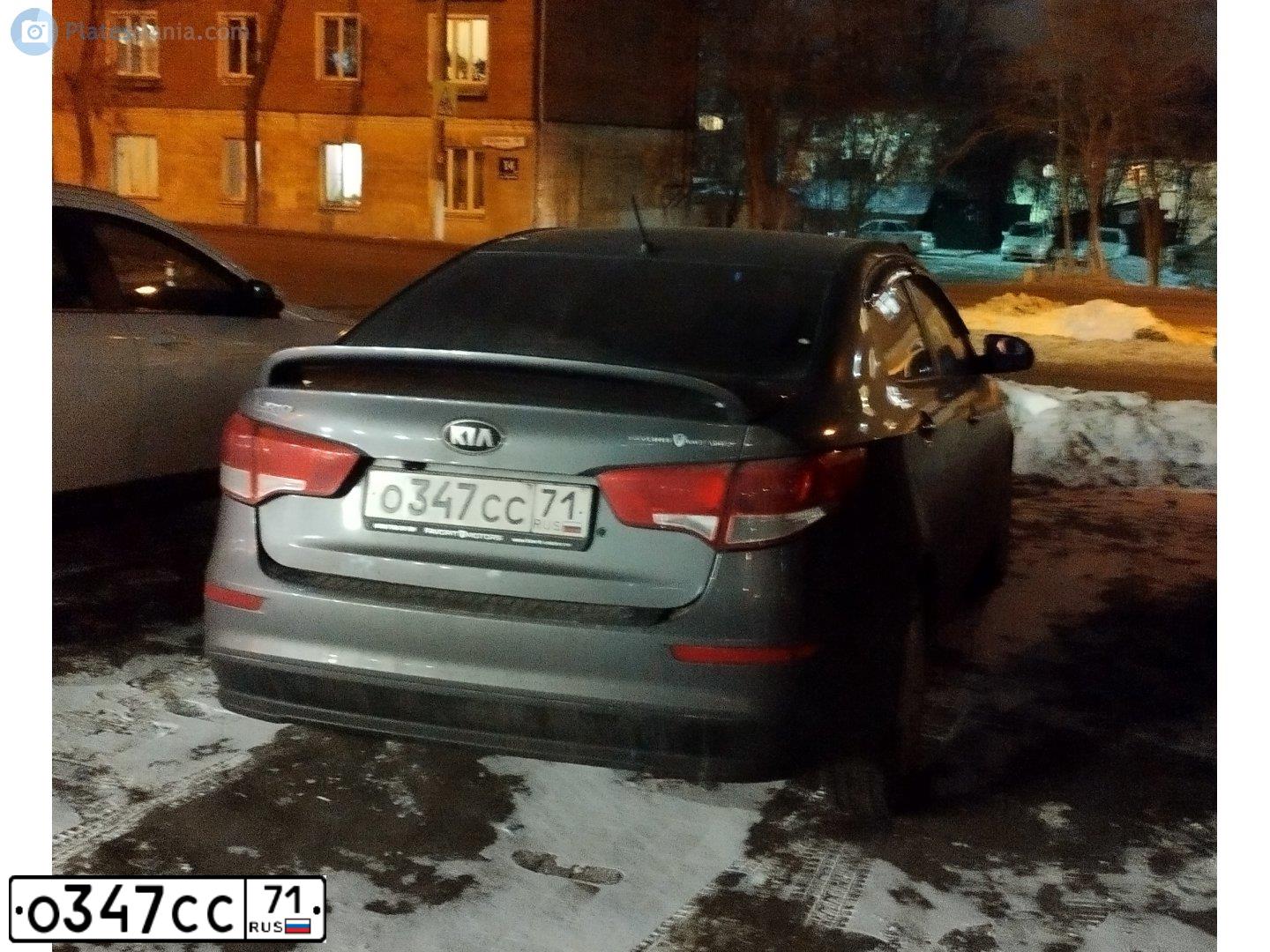 Фото автомобиля KIA RIO, 2015 — госномер О347СС71. Цвет: ТЕМНО-СЕРЫЙ