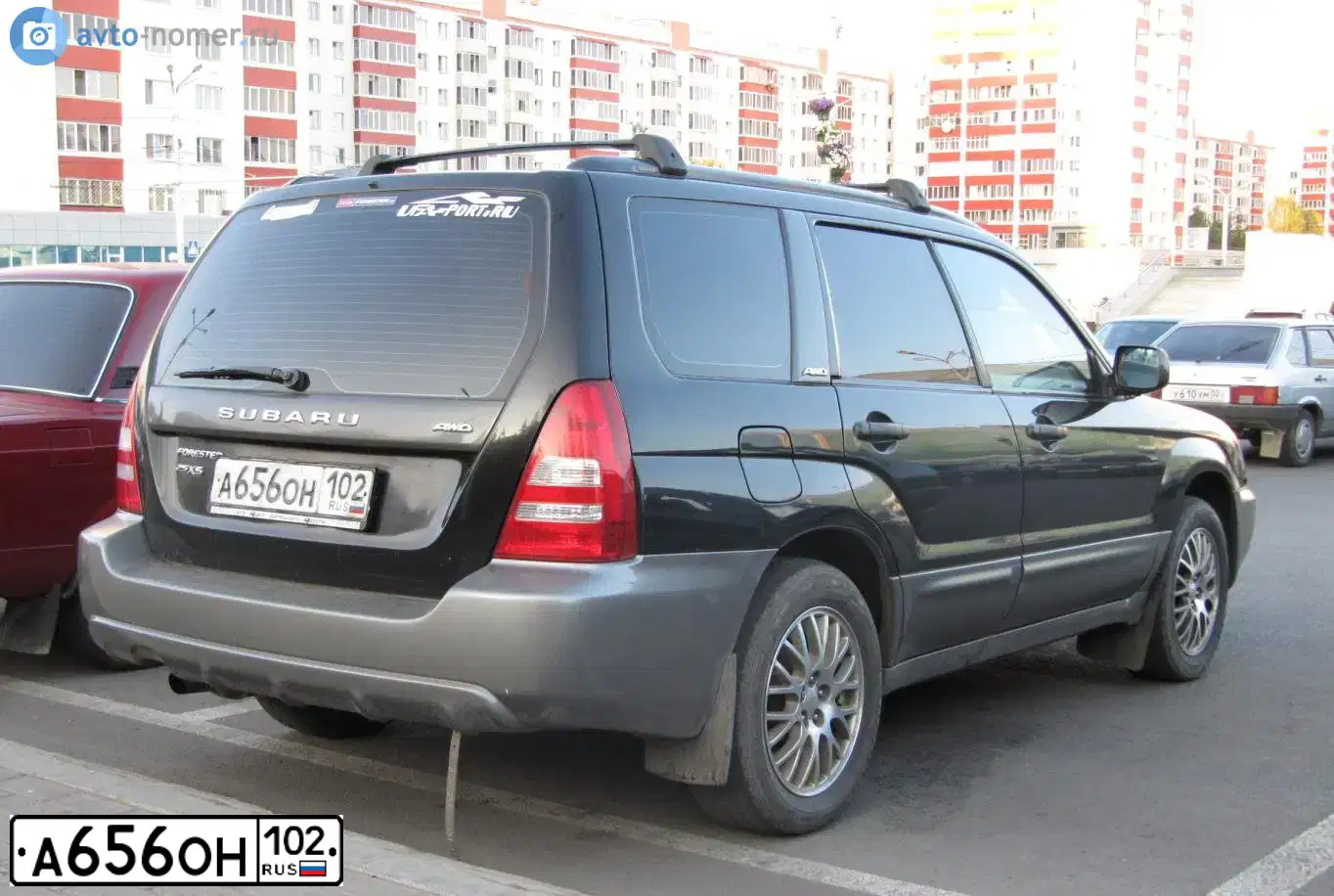 Фото автомобиля SUBARU FORESTER, 2002 — госномер А656ОН102. Цвет: ЧЕРНЫЙ