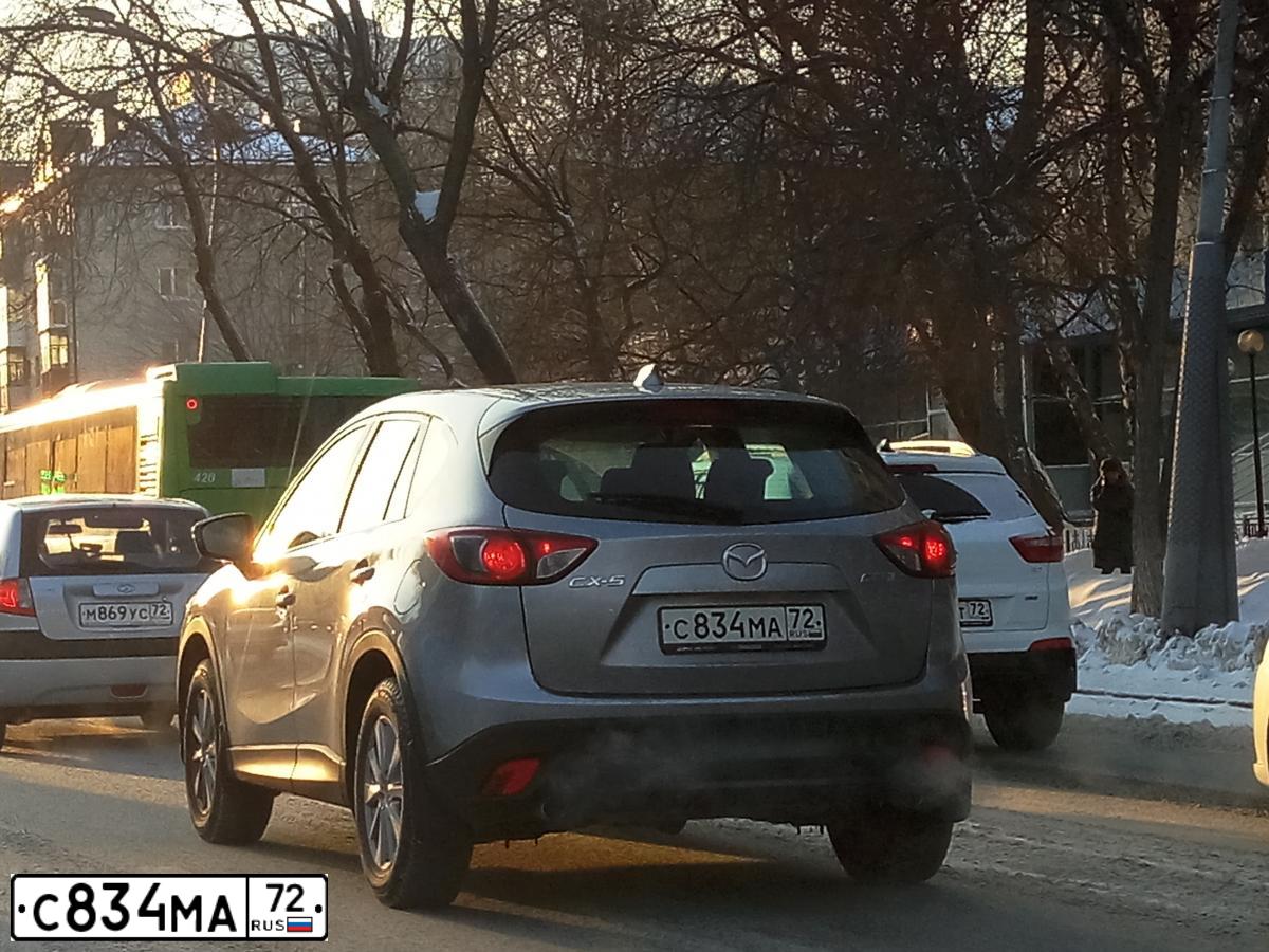 Фото автомобиля MAZDA CX-5, 2014 — госномер С834МА72. Цвет: СЕРЕБРИСТЫЙ