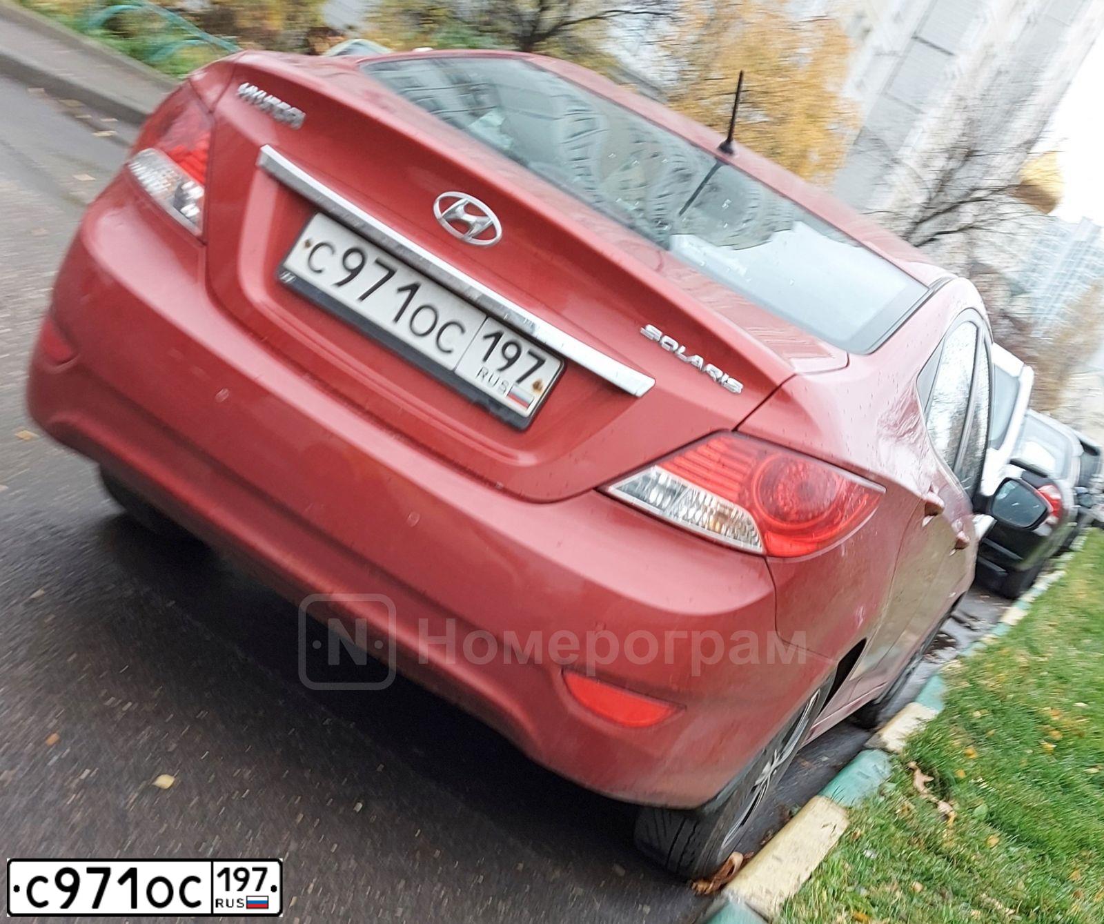 Фото автомобиля HYUNDAI SOLARIS, 2011 — госномер С971ОС197. Цвет: КРАСНЫЙ ТЕМНЫЙ