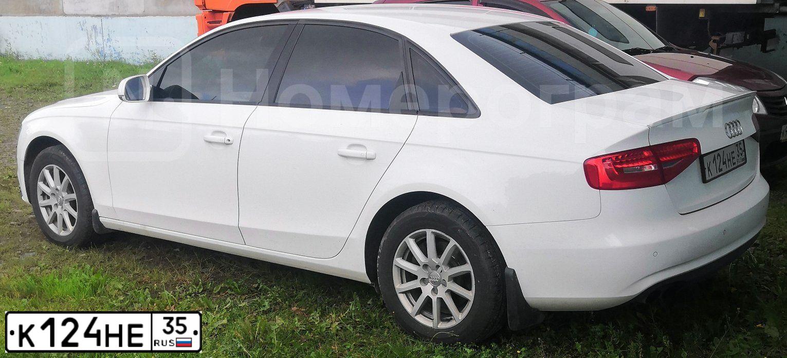 Фото автомобиля AUDI A4, 2012 — госномер К124НЕ35. Цвет: Белый