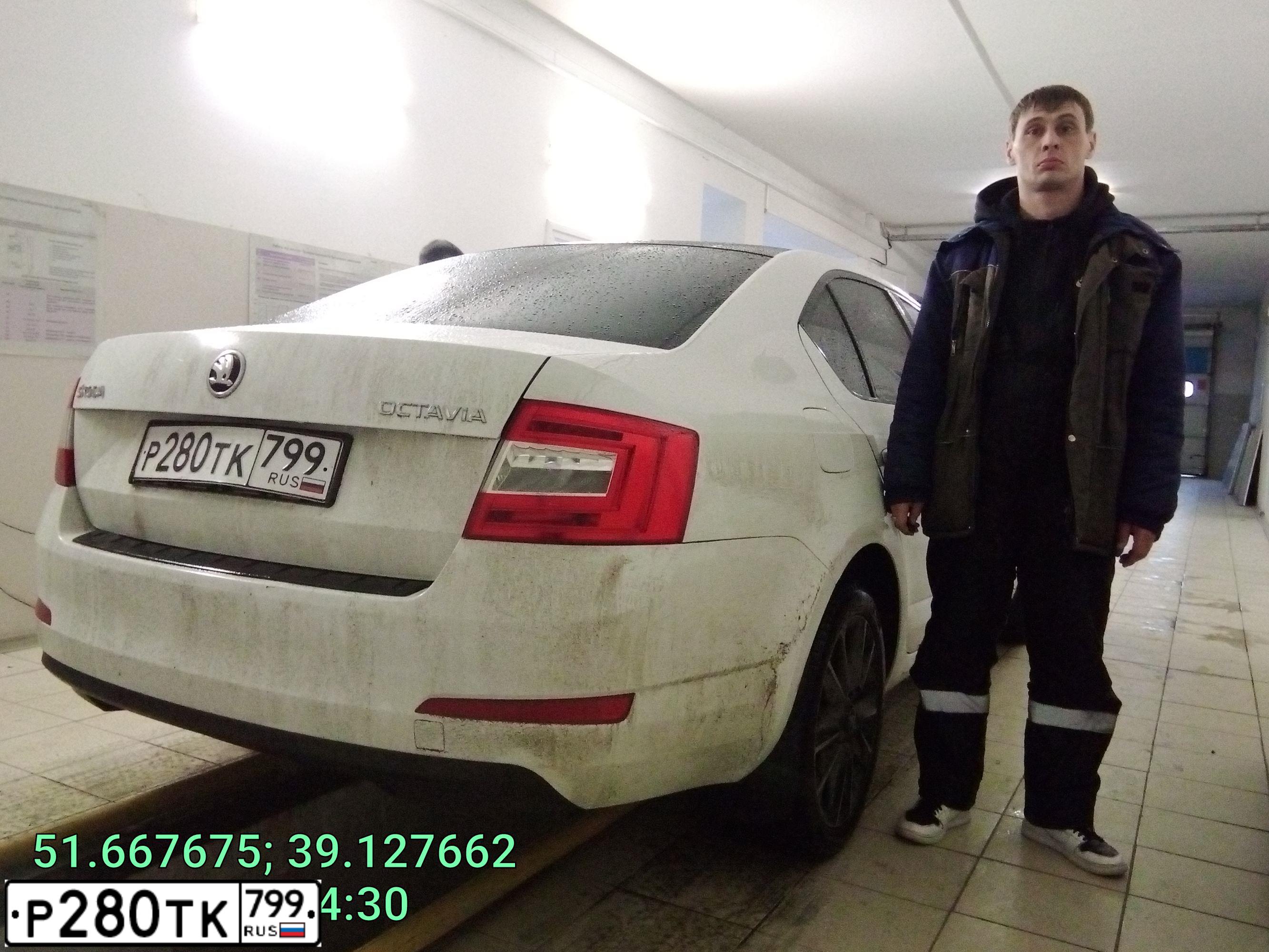 Фото автомобиля SKODA OCTAVIA, 2016 — госномер Х205ЕУ136. Цвет: Белый