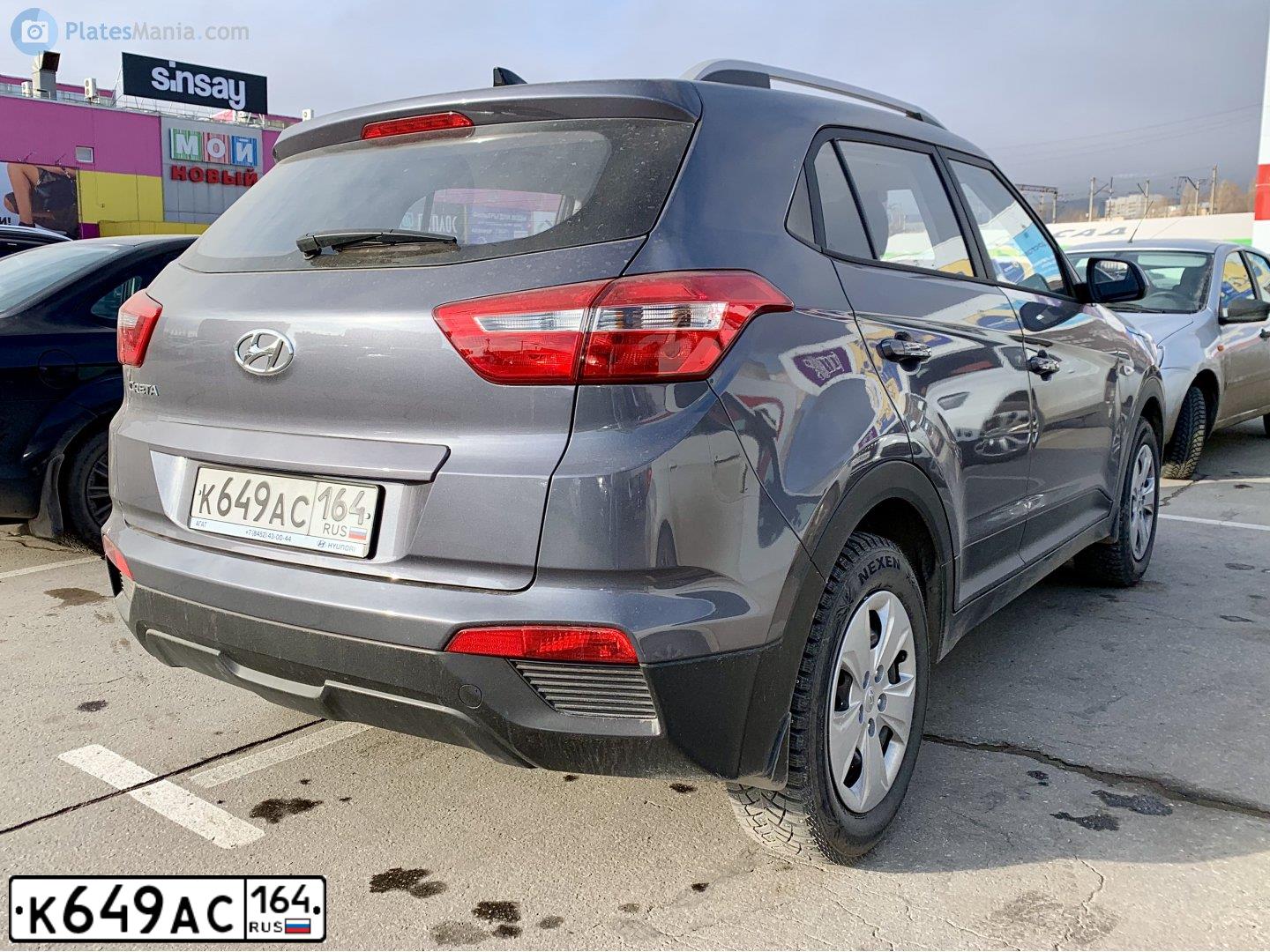 Фото автомобиля HYUNDAI CRETA, 2021 — госномер К649АС164. Цвет: СЕРЫЙ
