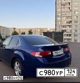 Фото автомобиля HONDA ACCORD, 2008 — госномер С980УР124. Цвет: Темно-синий
