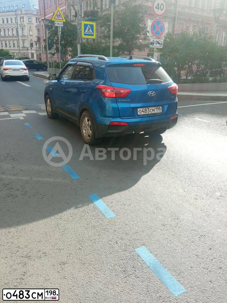 Фото автомобиля HYUNDAI CRETA, 2017 — госномер О483СМ198. Цвет: синий