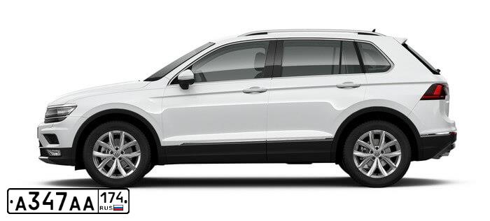Фото автомобиля VOLKSWAGEN TIGUAN, 2020 — госномер А347АА174. Цвет: Белый