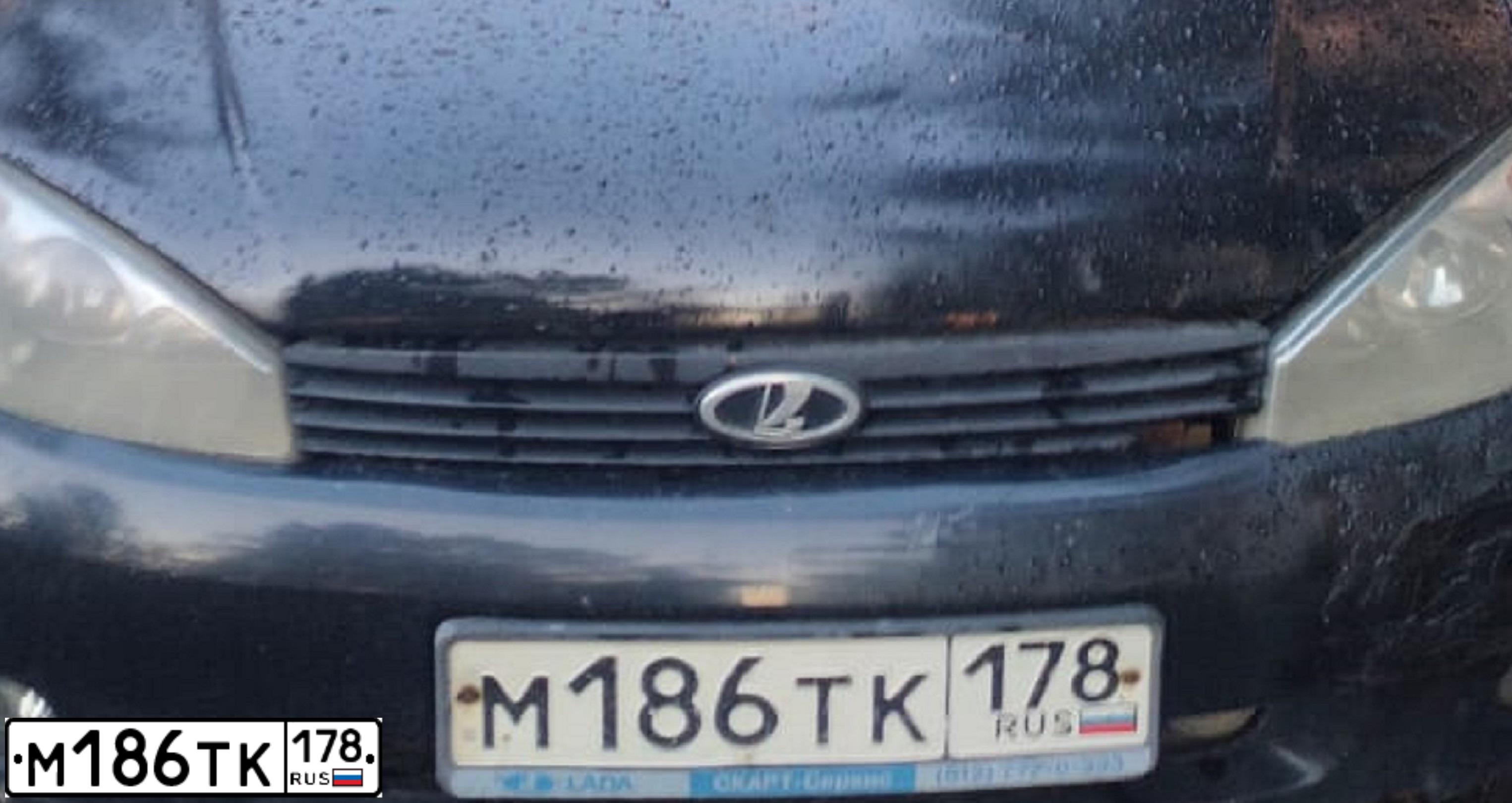 Фото автомобиля LADA 1117 KALINA, 2012 — госномер М186ТК178. Цвет: Сине-Черный