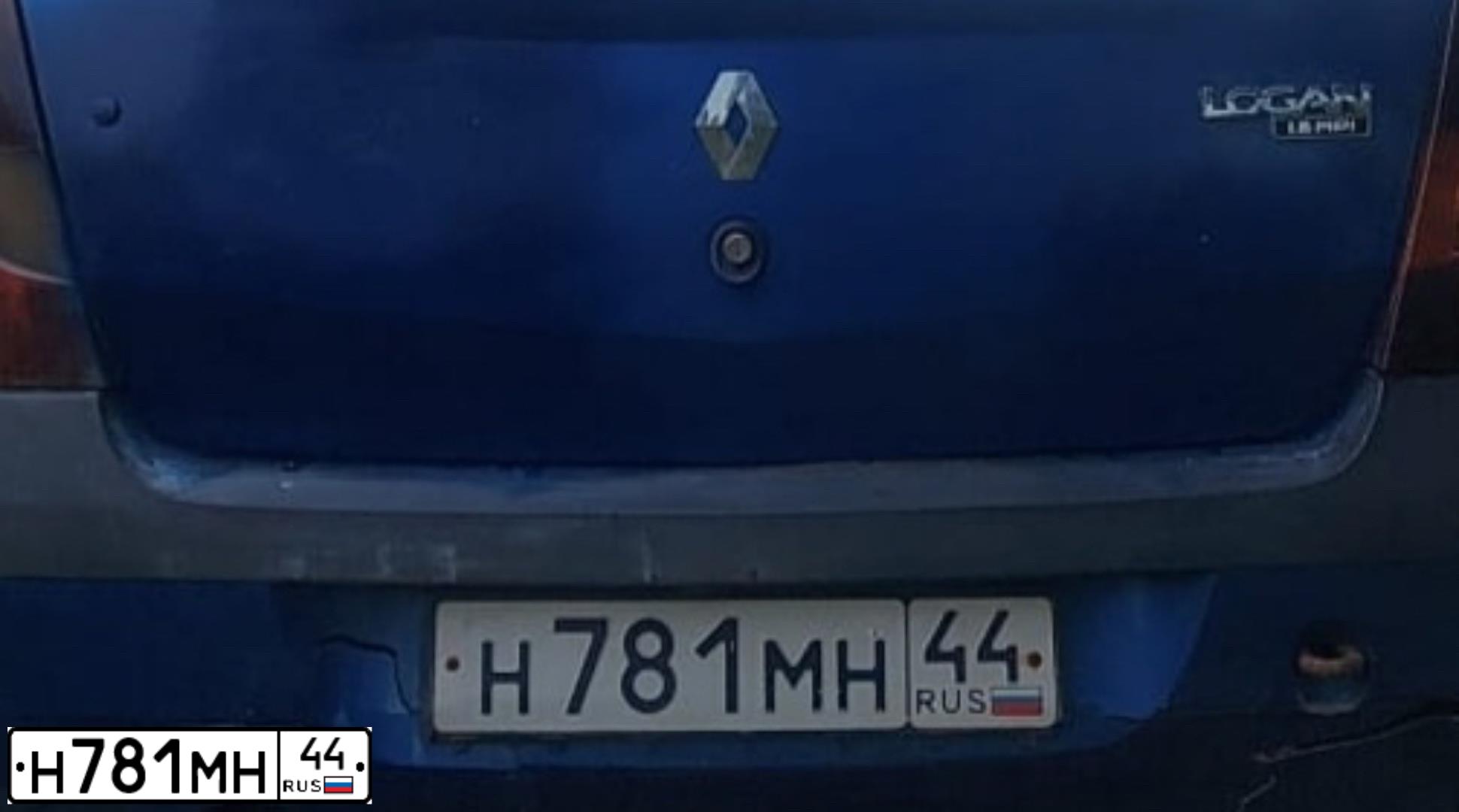 Фото автомобиля RENAULT LOGAN, 2006 — госномер Н781МН44. Цвет: синий