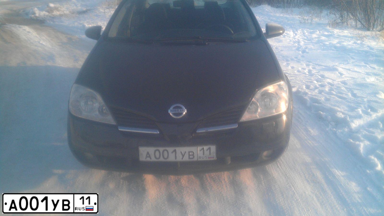 Фото автомобиля NISSAN PRIMERA, 2005 — госномер А001УВ11. Цвет: ЧЕРНЫЙ