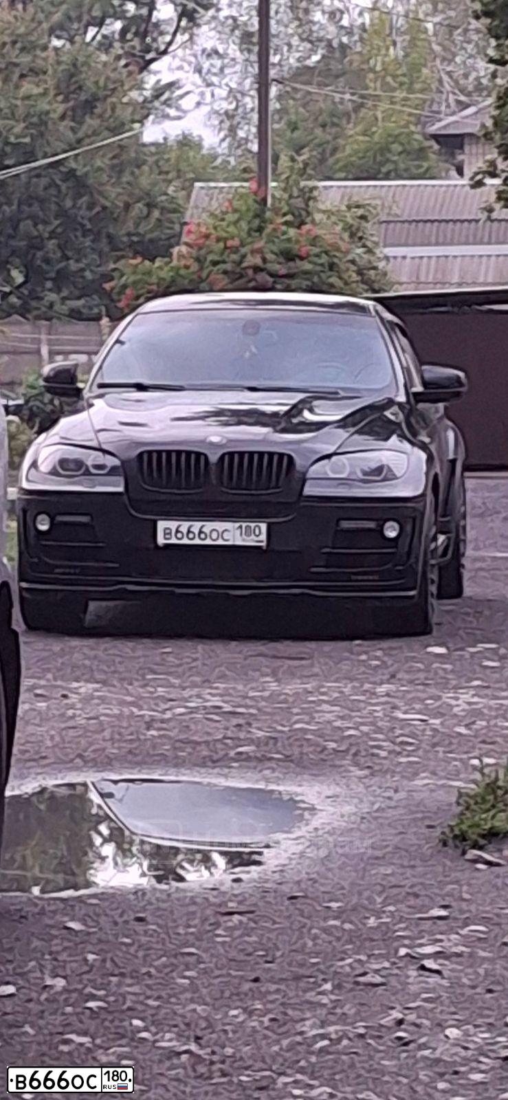 Фото автомобиля BMW X6, 2012 — госномер В666ОС180. Цвет: ЧЕРНЫЙ