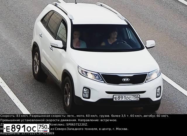 Фото автомобиля KIA SORENTO, 2016 — госномер Е891ОС750. Цвет: Белый