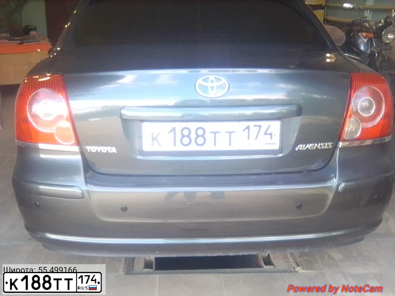 Фото автомобиля TOYOTA AVENSIS, 2007 — госномер К188ТТ174. Цвет: Темно-зеленый