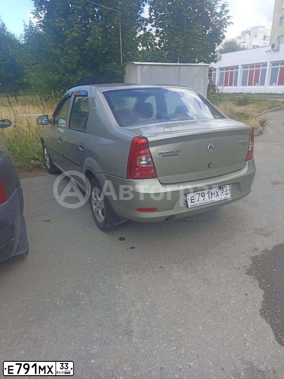 Фото автомобиля RENAULT LOGAN, 2011 — госномер Е791МХ33. Цвет: БЕЖЕВЫЙ