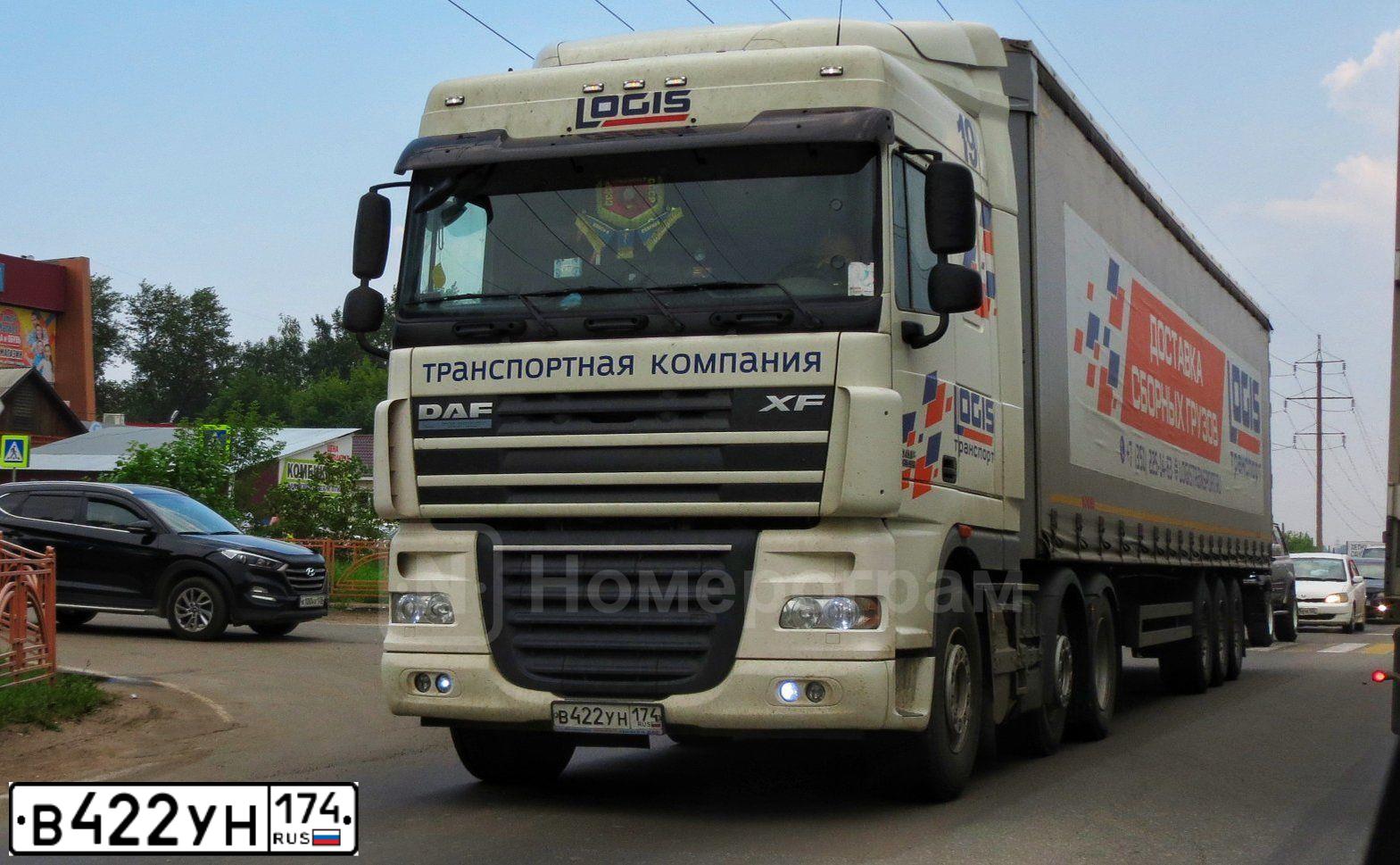 Фото автомобиля DAF XF 105 FTG /6X2/, 2019 — госномер В422УН174. Цвет: Белый