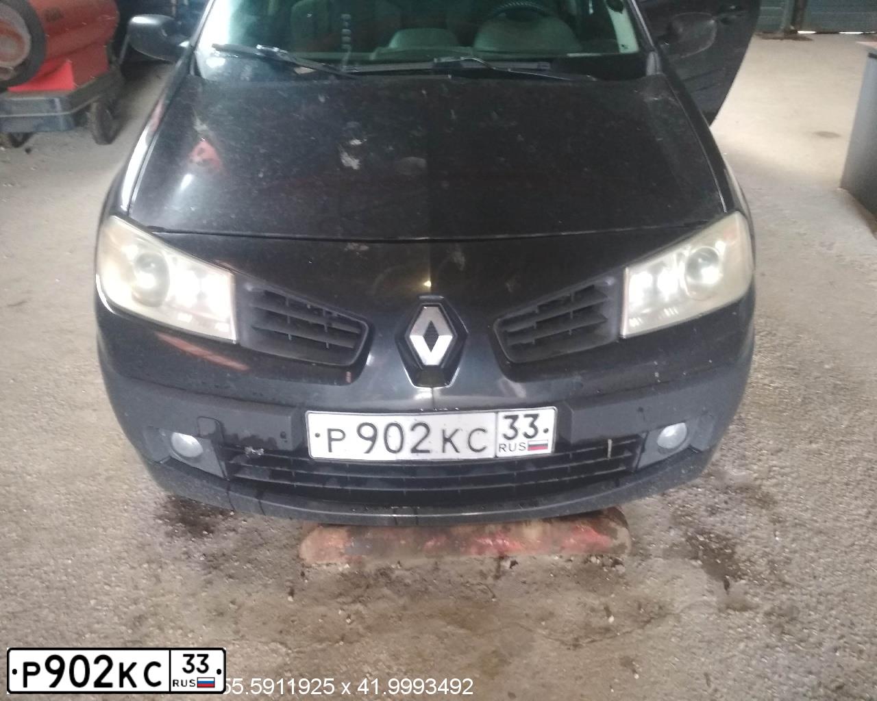 Фото автомобиля RENAULT MEGANE, 2008 — госномер Р902КС33. Цвет: ЧЕРНЫЙ