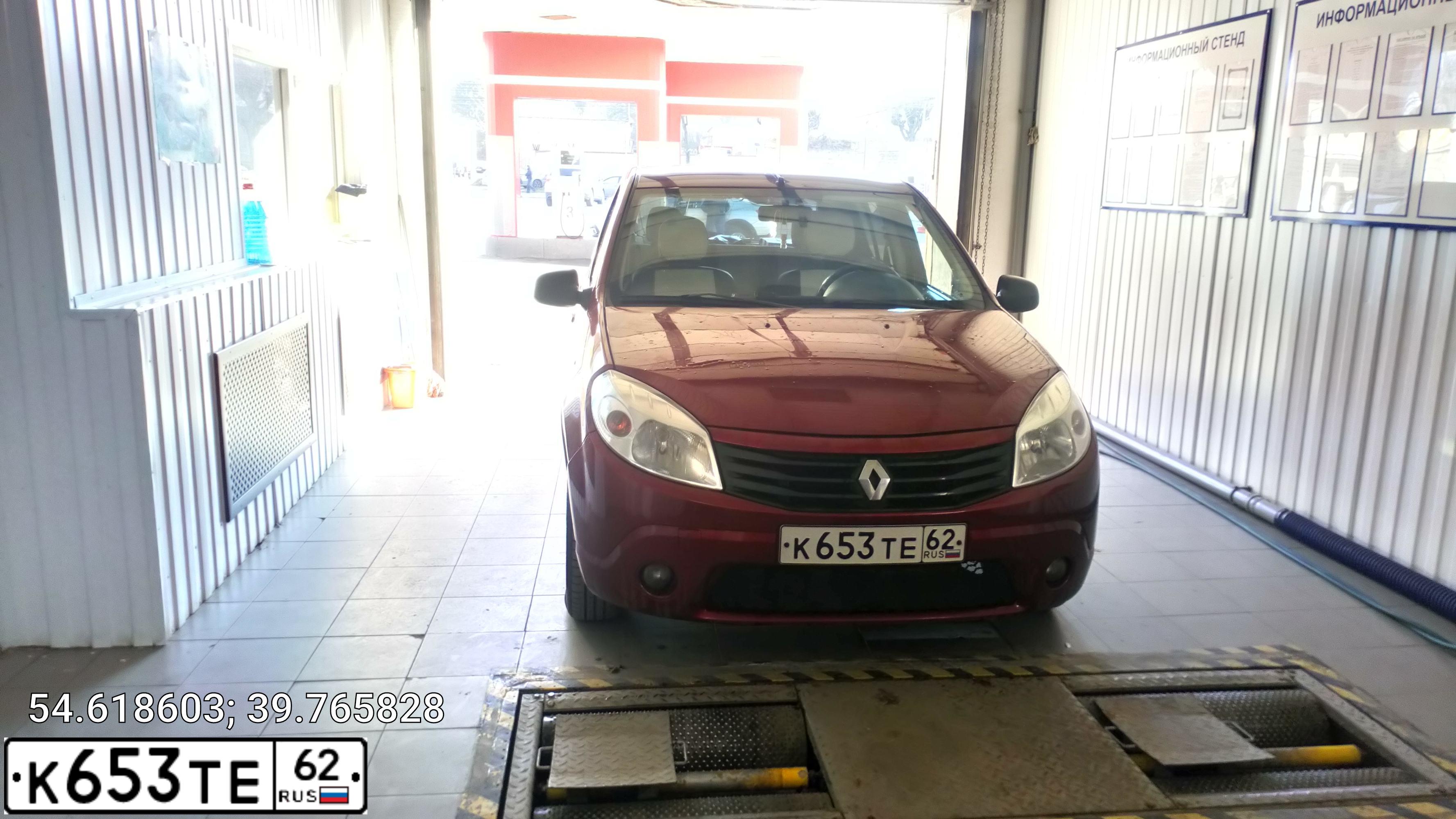 Фото автомобиля RENAULT SANDERO, 2010 — госномер К424ОС62. Цвет: Красный