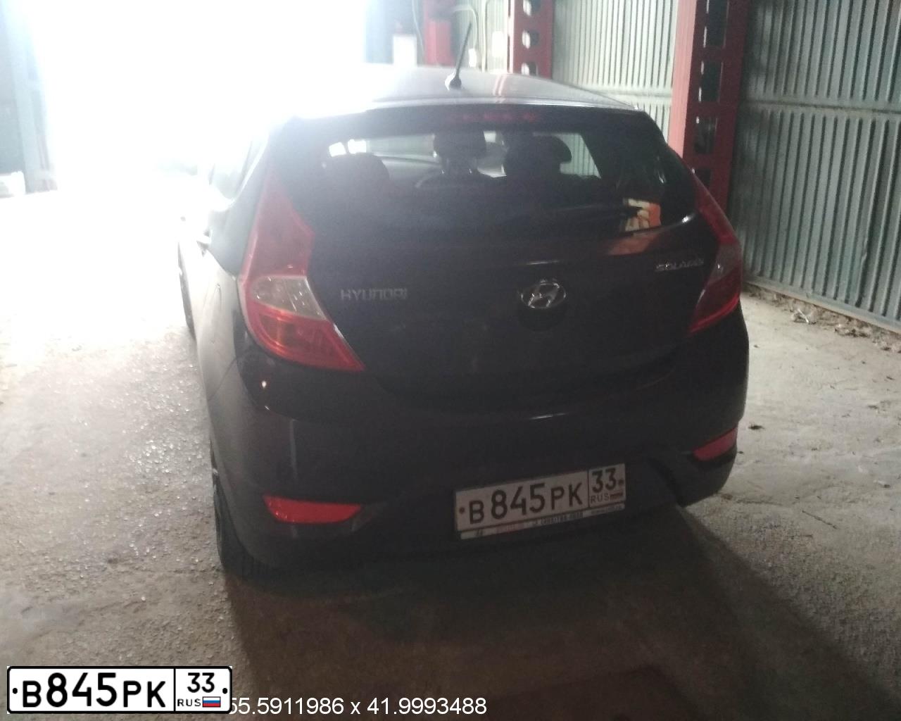 Фото автомобиля HYUNDAI SOLARIS, 2012 — госномер В845РК33. Цвет: ФИОЛЕТОВЫЙ