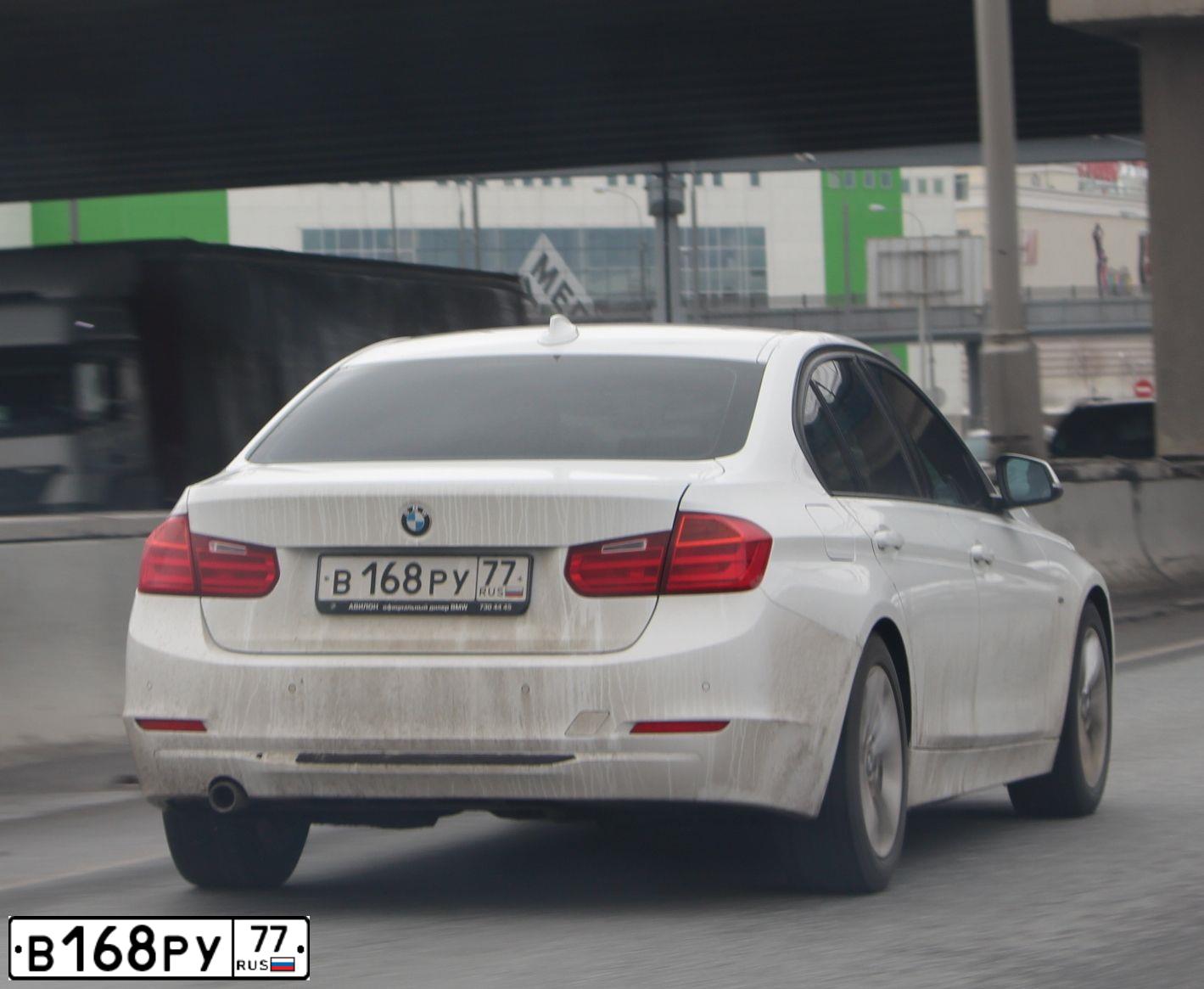 Фото автомобиля BMW SERIE 3, 2013 — госномер В168РУ77. Цвет: Белый