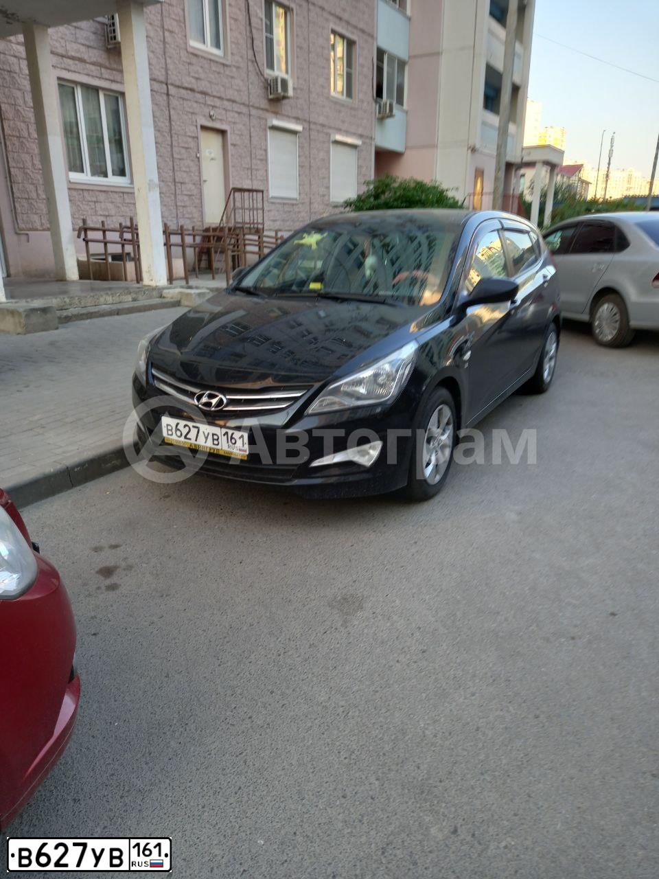 Фото автомобиля HYUNDAI SOLARIS, 2014 — госномер В627УВ161. Цвет: ЧЕРНЫЙ