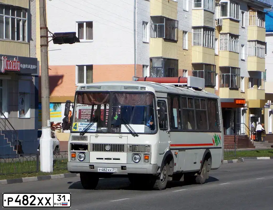 Фото автомобиля PAZ 3205, 2011 — госномер Р482ХХ31. Цвет: БЕЛЫЙ
