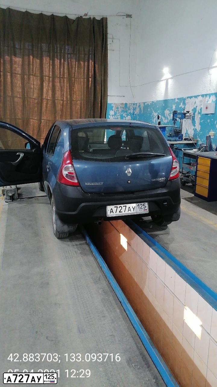 Фото автомобиля RENAULT SANDERO, 2011 — госномер А727АУ125. Цвет: синий