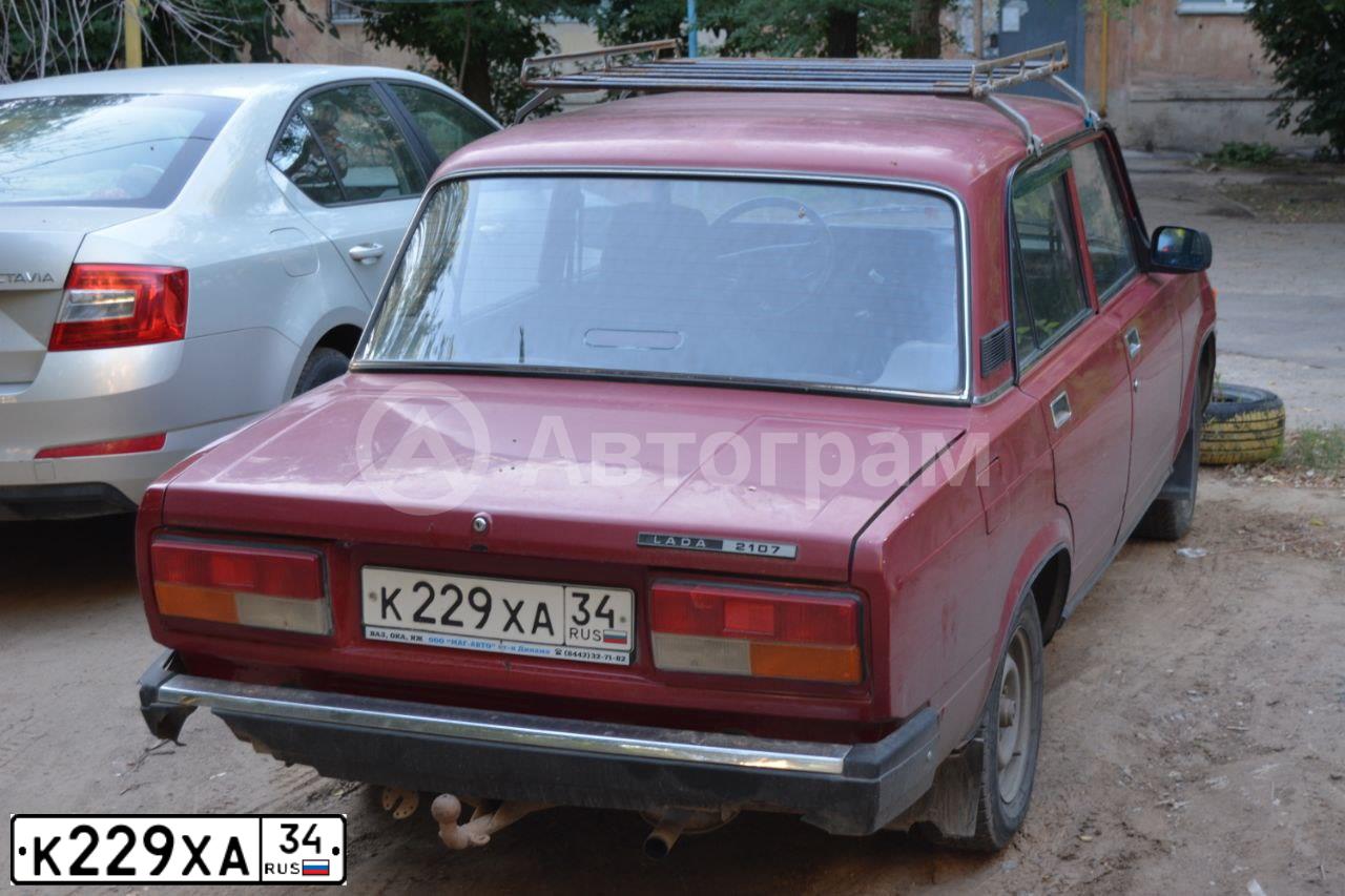 Фото автомобиля LADA 2107, 2007 — госномер К229ХА34. Цвет: ВИШНЕВЫЙ