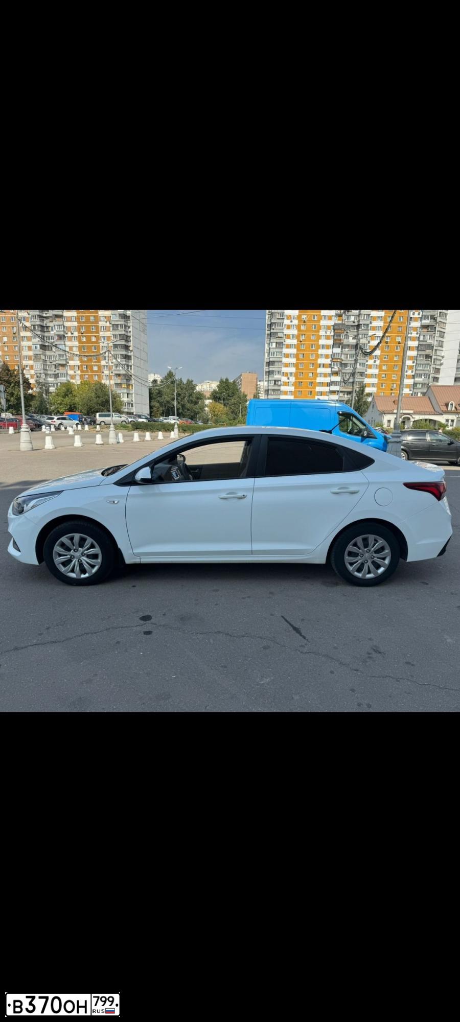 Фото автомобиля HYUNDAI SOLARIS, 2019 — госномер В370ОН799. Цвет: БЕЛЫЙ