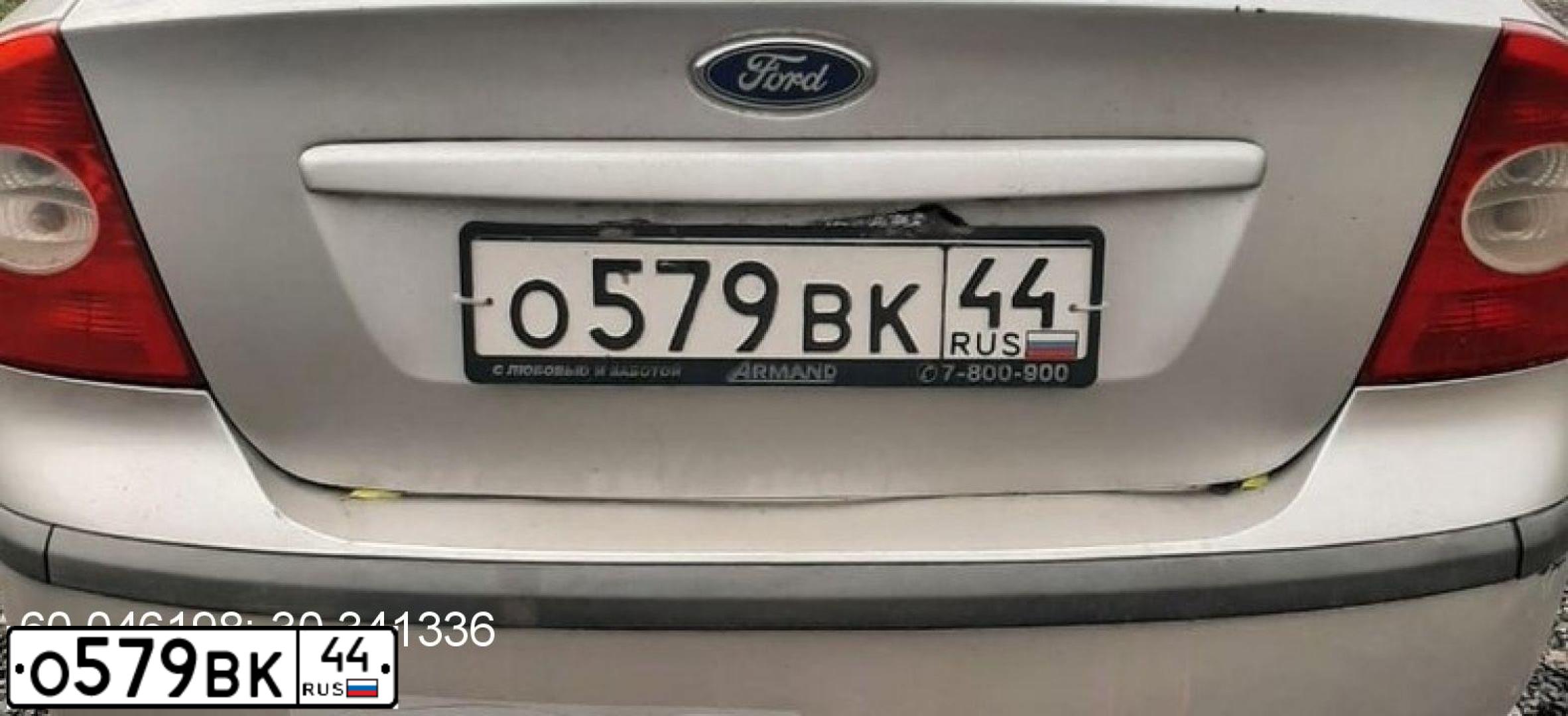 Фото автомобиля FORD FOCUS, 2006 — госномер О579ВК44. Цвет: Серебристый