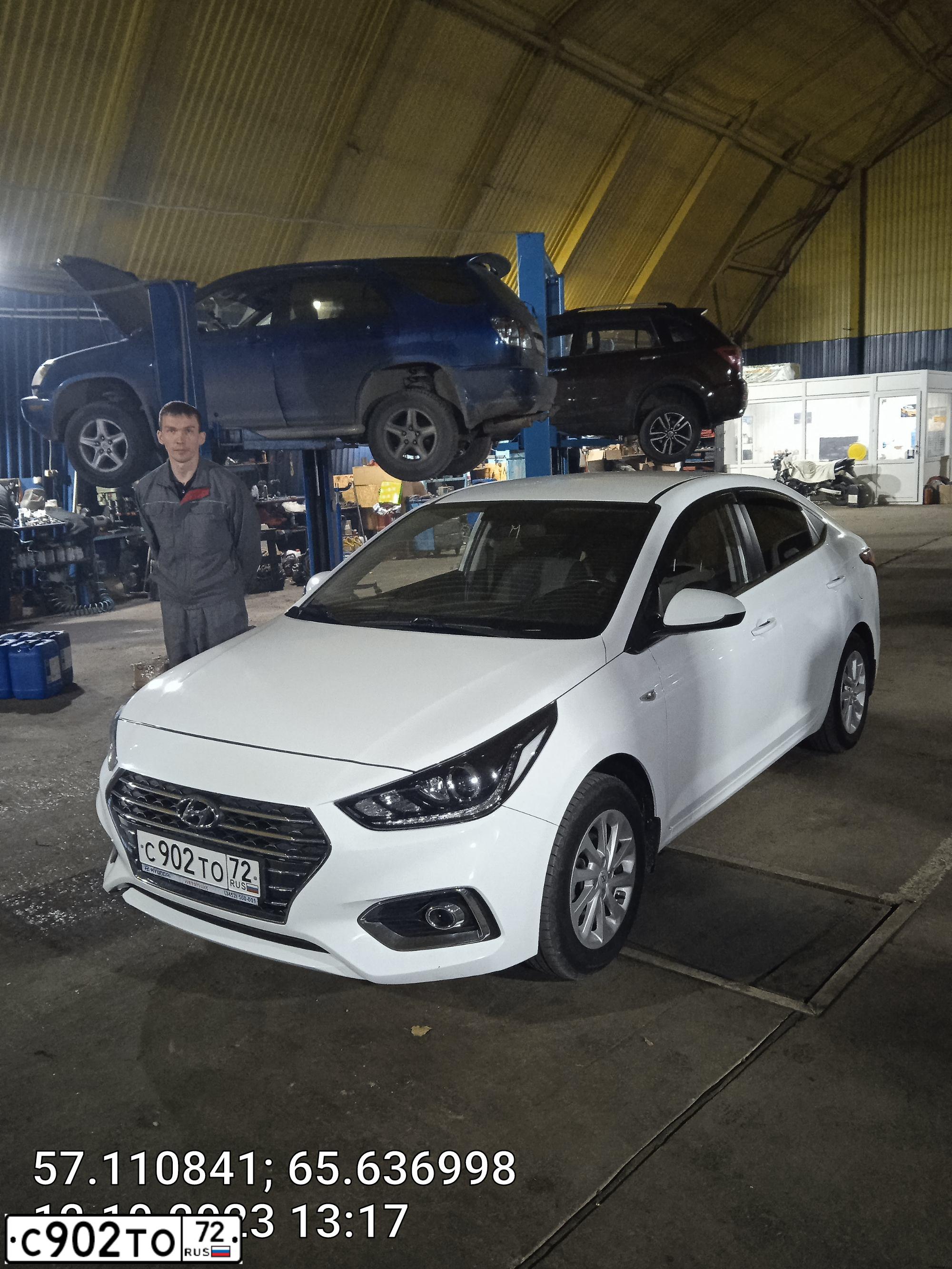 Фото автомобиля HYUNDAI SOLARIS, 2018 — госномер С902ТО72. Цвет: Белый