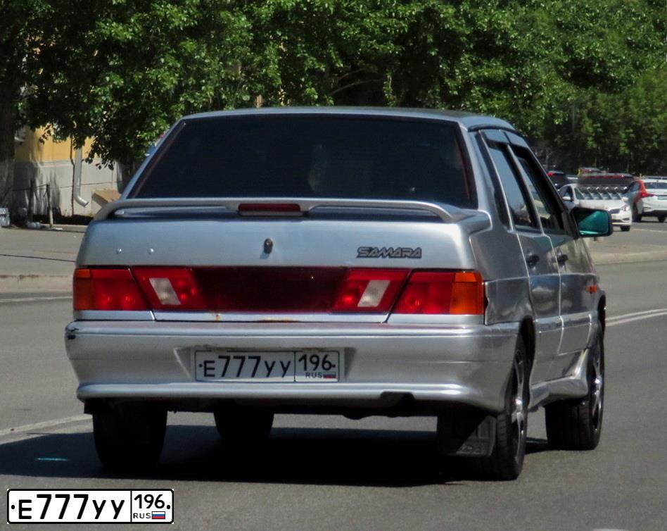 Фото автомобиля LADA 2115 SAMARA, 2007 — госномер Е777УУ196. Цвет: СВЕТЛО-СЕРЫЙ