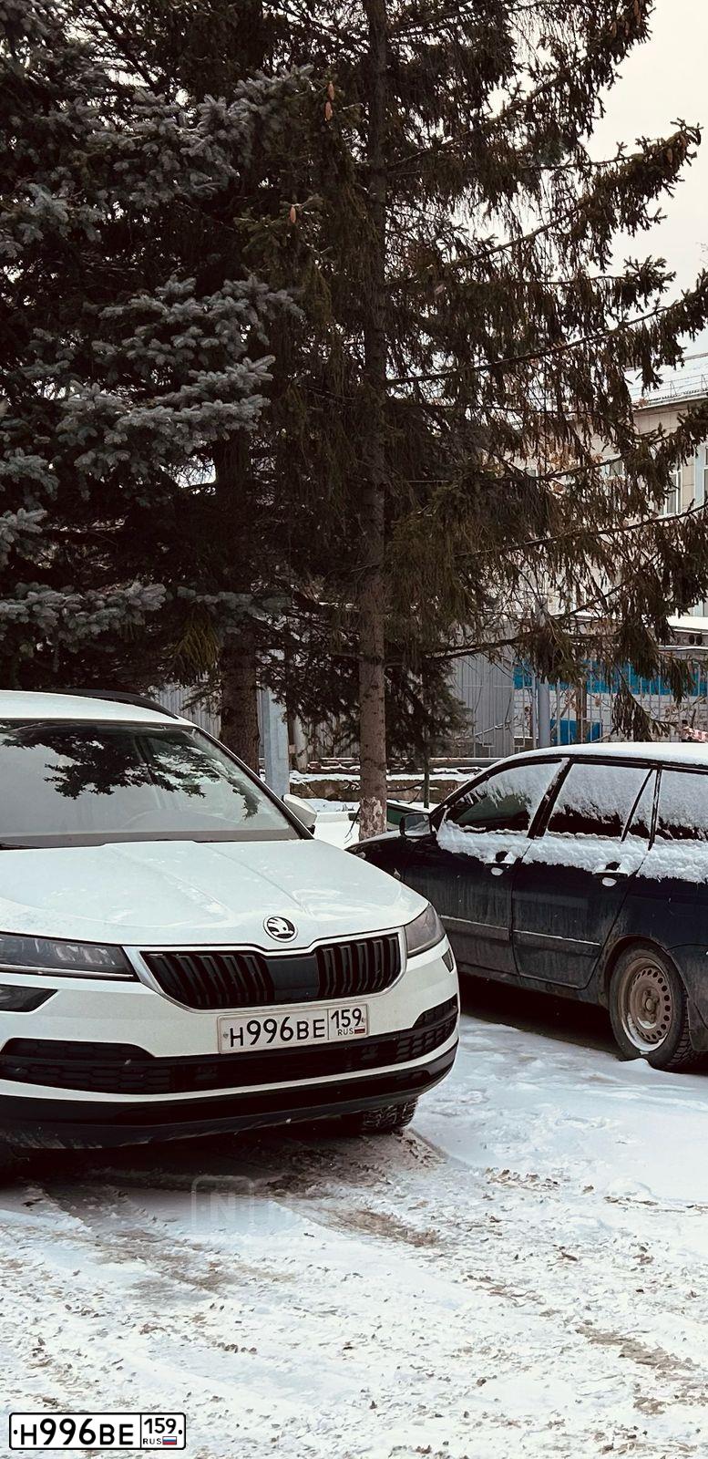 Фото автомобиля SKODA KAROQ, 2020 — госномер Н996ВЕ159. Цвет: Белый