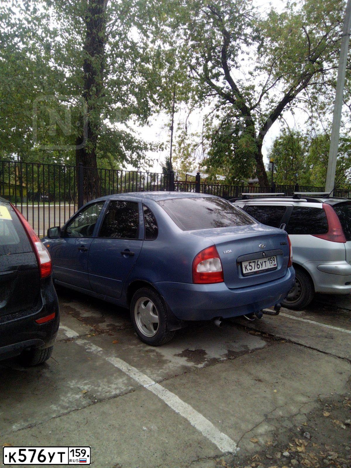 Фото автомобиля LADA 1118 KALINA, 2007 — госномер К576УТ159. Цвет: Серо-Синий