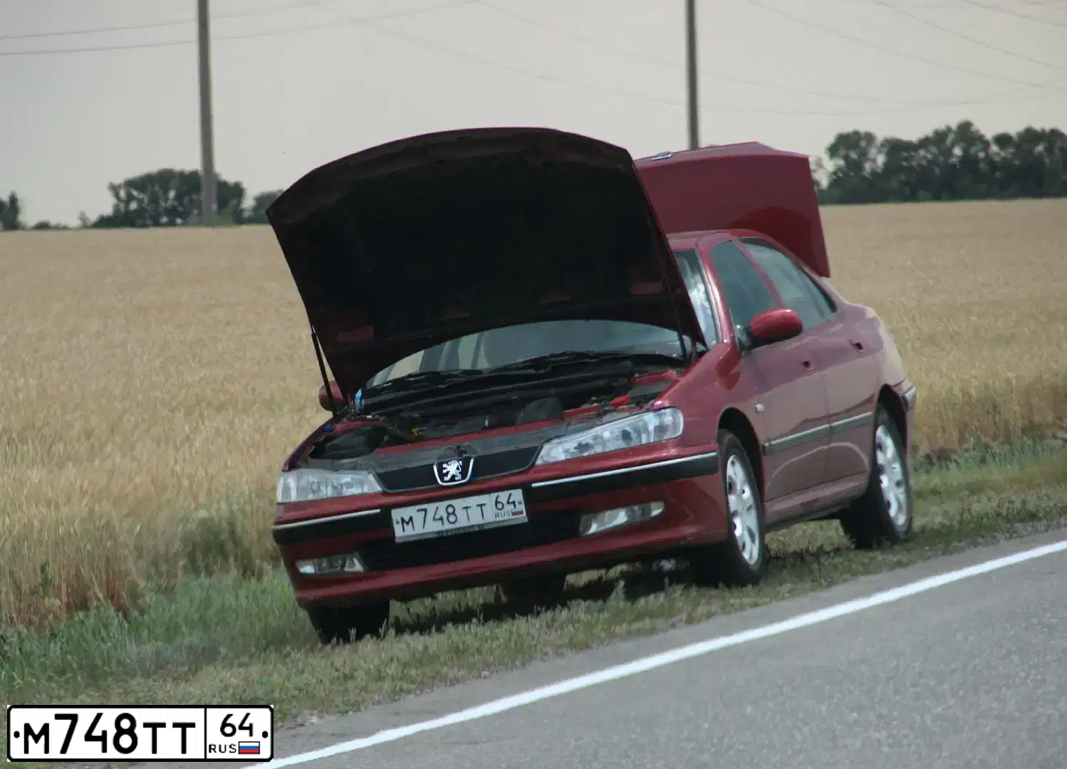 Фото автомобиля PEUGEOT 406, 2000 — госномер Т726ХА73. Цвет: Красный
