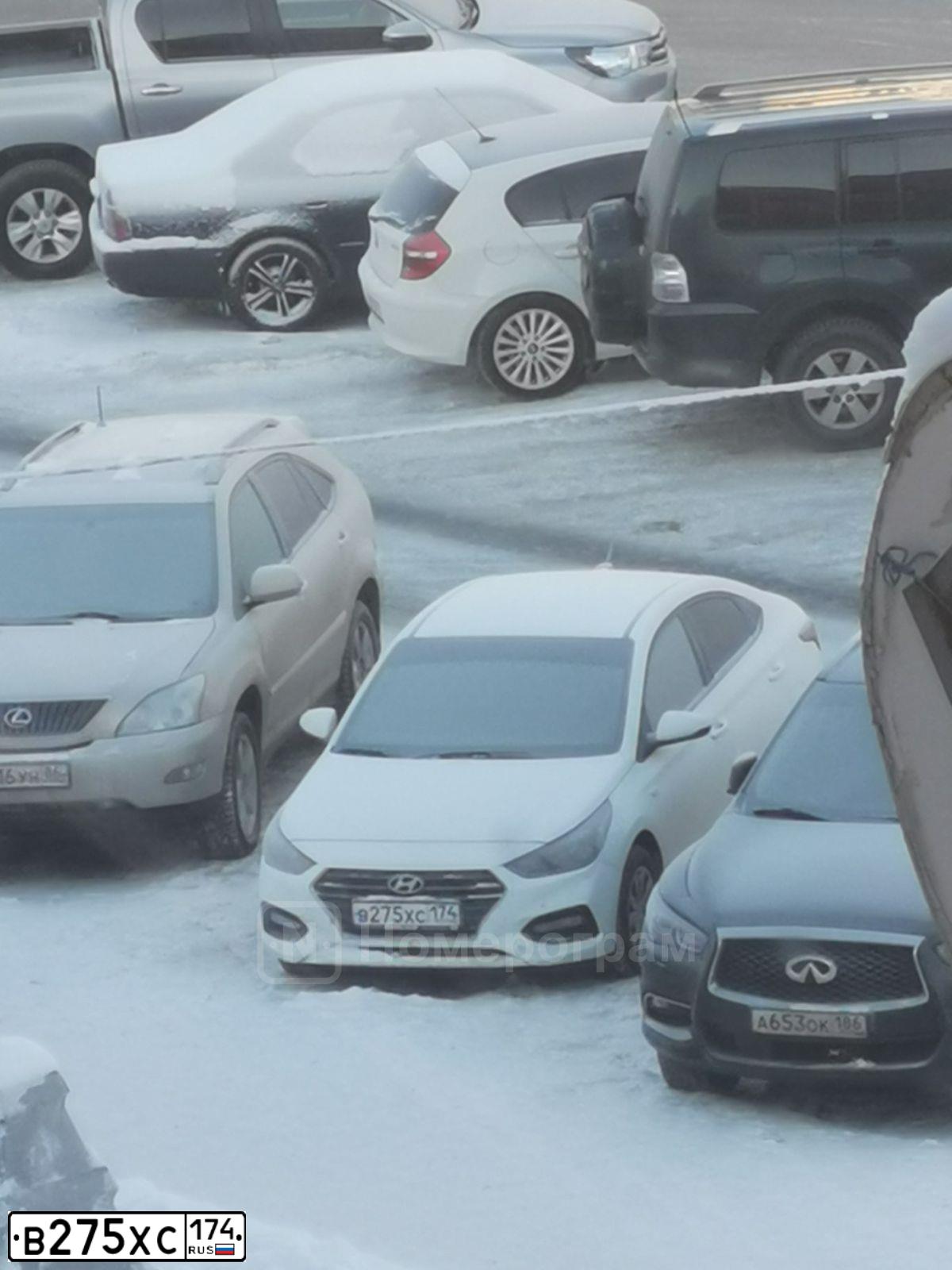 Фото автомобиля HYUNDAI SOLARIS, 2018 — госномер В275ХС174. Цвет: БЕЛЫЙ