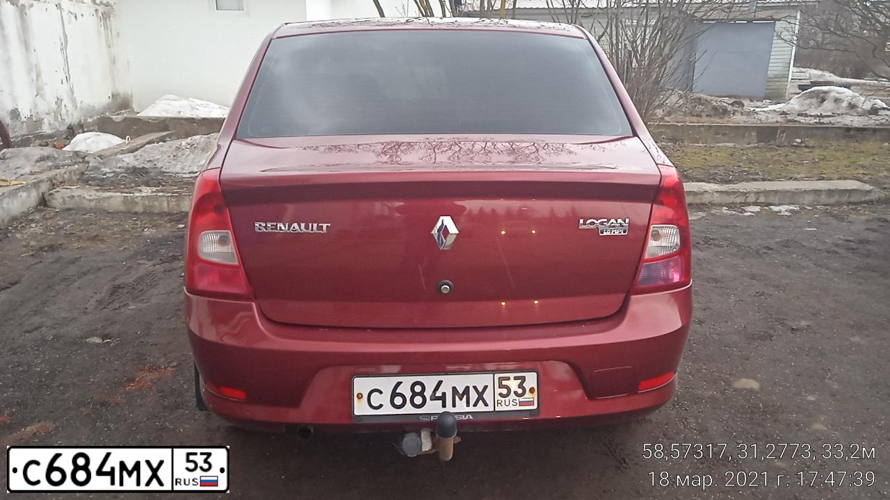 Фото автомобиля RENAULT LOGAN, 2011 — госномер С684МХ53. Цвет: КРАСНЫЙ