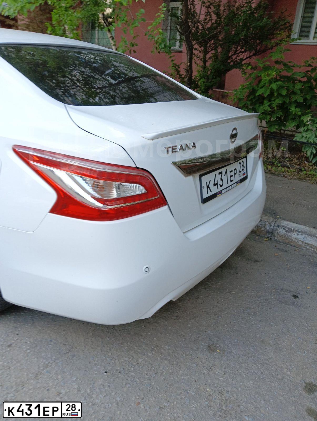 Фото автомобиля NISSAN TEANA, 2014 — госномер К431ЕР28. Цвет: Белый
