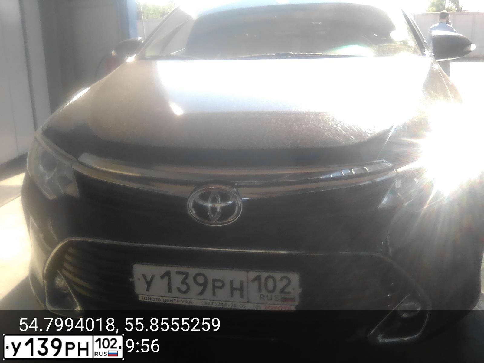 Фото автомобиля TOYOTA CAMRY, 2017 — госномер У139РН102. Цвет: ЧЕРНЫЙ МЕТАЛИК