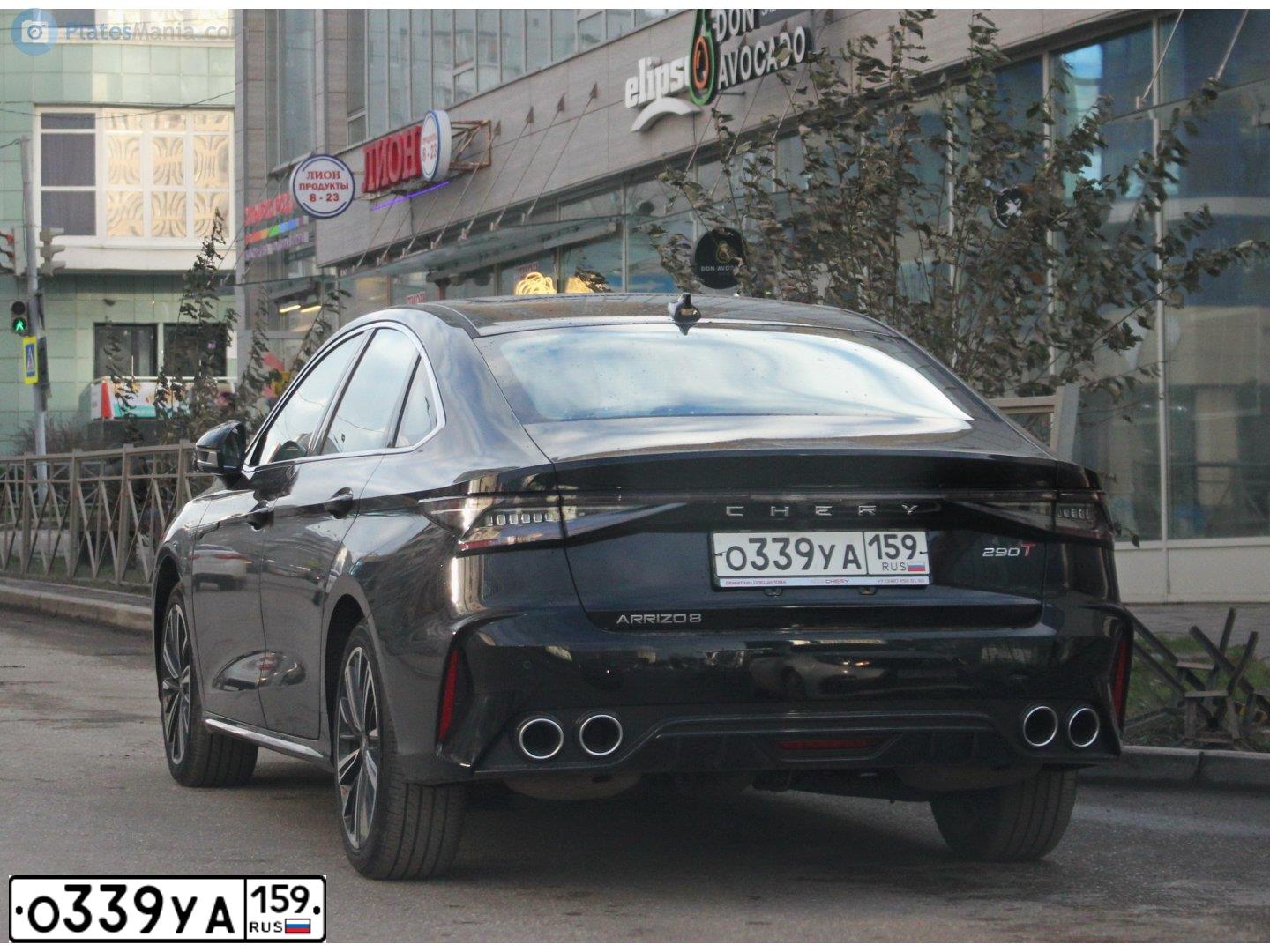 Фото автомобиля CHERY ARRIZO 8, 2023 — госномер О339УА159. Цвет: ЧЕРНЫЙ