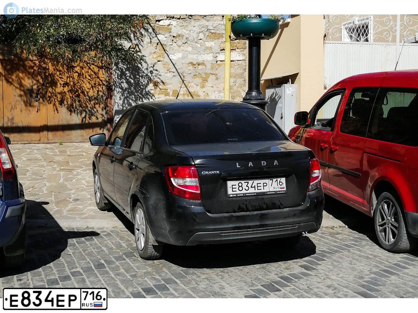 Фото автомобиля LADA 2190 GRANTA, 2019 — госномер Е884ЕР716. Цвет: СЕРЕБРИСТО-ТЕМНО СЕРЫЙ