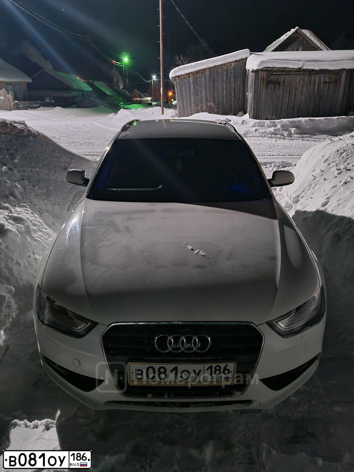 Фото автомобиля AUDI A4, 2012 — госномер В081ОУ186. Цвет: Белый